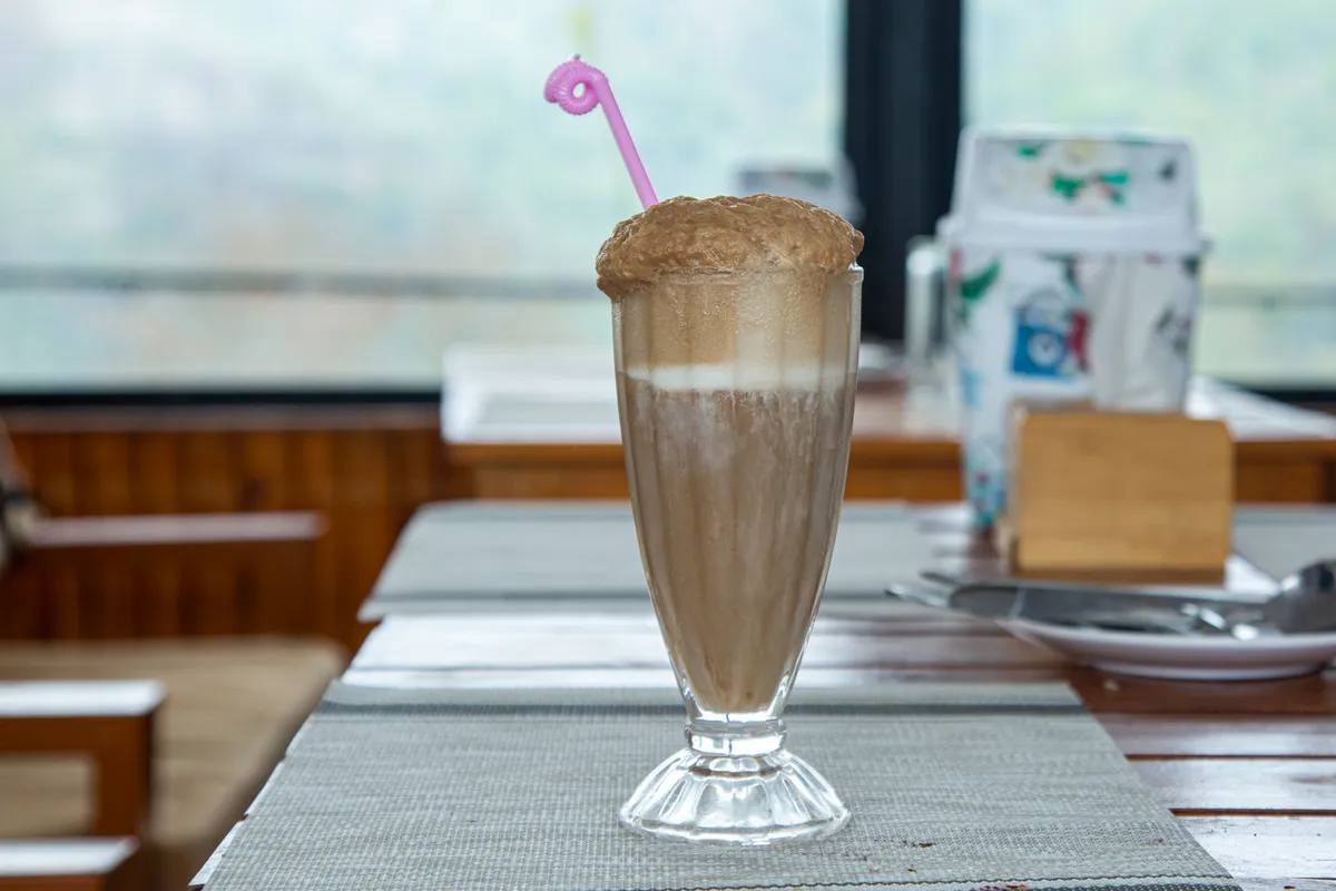 Cold coffee served at a dining table